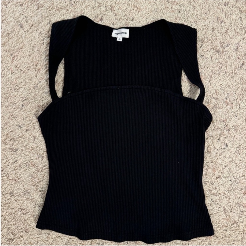 Superdown by Revolve Women’s Black Square Neck Ribbed Tank Top XL